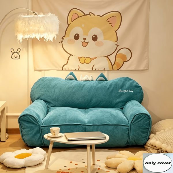 product-fancy-ad9434bc-2c84-4ff7-bdb2-aa270942b875 1pc Cute Creamy Style Double Lazy Bean Bag Sofa Cover Balcony Living Room Game Figure Room Decoration, Reading Corner Decoration Double Lazy Sofa Cover