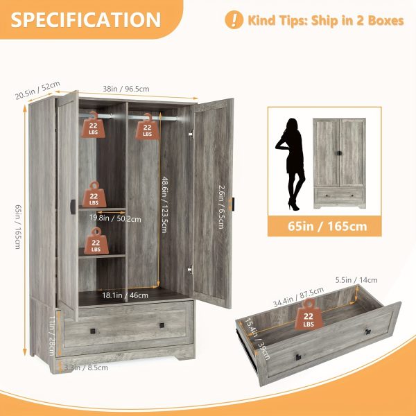 product-fancy-adbc0de2-96fb-41ef-989d-90a29a2544e1 Bonnlo Freestanding Wide Armoire Wardrobe Closet with Shelves, Hanging Rod And Drawers for Bedroom