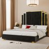 product-fancy-adbced71-65cc-4b2e-9009-187536c41e39 LUXOAK Modern Upholstered Bed Frame with 65" Headboard, Golden Plating Trim, Platform Design - No Box Spring Needed