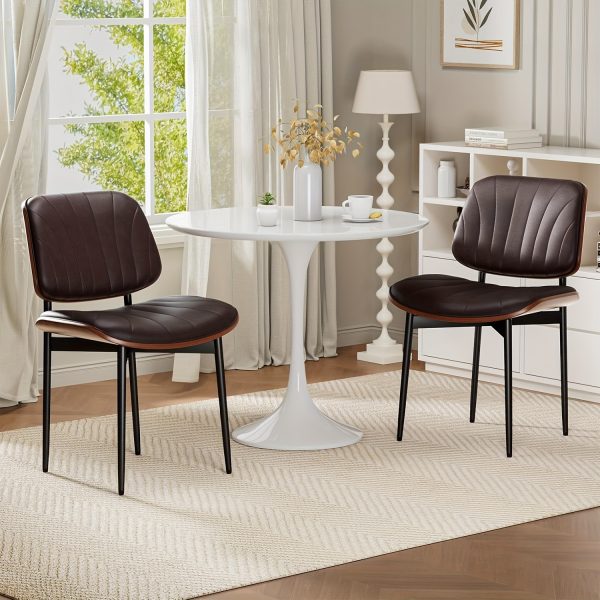 product-fancy-adebc7c0-c16b-420a-b46d-5d245b5460d2 Padded Seat & Backrest - Modern Faux Leather Dining Chairs - Set Of 2 - Metal Legs with Adjustable Feet - for Kitchen, Dining Room, Office