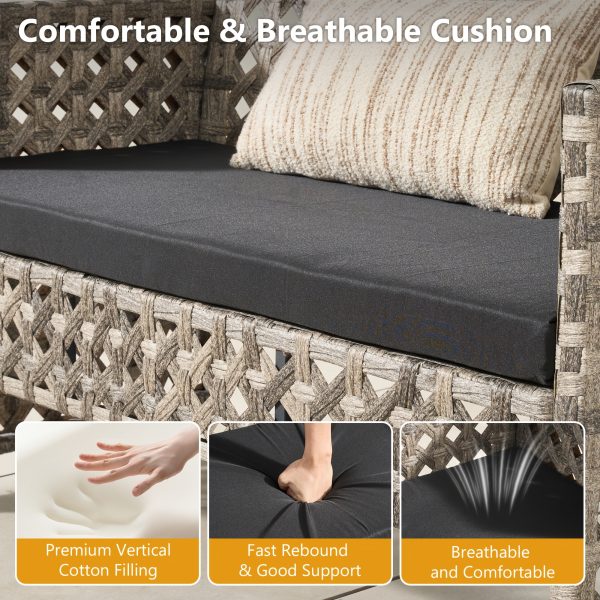 4pcs PE Rattan Bistro Patio Furniture Collection, Outdoor Sectional Featuring 2 Chairs, a Loveseat, And a Coffee Table, Compact Modern Porch Conversation Set for Backyard Garden, Premium Appearance