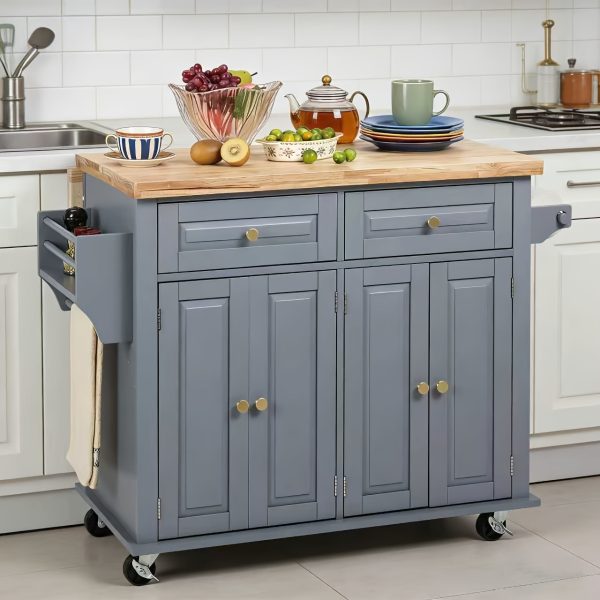 product-fancy-ae4dcfe3-c0b4-4bdc-b0a1-bce1d8f1be4c Rolling Kitchen Island with Drop Leaf, Thicken Rubberwood Top, Spice Rack, Towel Rack, Drawer, 43.3" Portable Mobile Kitchen Island Carts Table, Storage Cabinet, Both Wheels And Feet