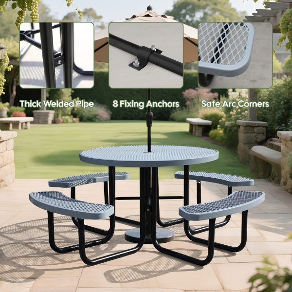 product-fancy-ae6f4505-6823-42bc-9cab-c6671d41d200 Heavy Duty Outdoor Metal Table and Bench Set Compatible for - -Weather Coated Steel Frame & Plastic Tabletop, Easy Assembly Outdoor Furniture for Park, Patio, Playground, School, Campsite - & Low Maintenance