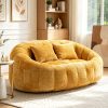 Oval Padded 2-Seat Beanbag Chairs, Upholstered Bean Bag Couch with 2 Pillows And Wrap-Around Backrest, Gaming Loveseat Sofa, Chenille Fabric Lazy Floor Beanbag Chair