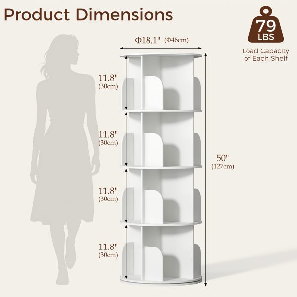 product-fancy-aef3d8e5-4286-45f2-a815-5cb3b55ae3d5 3/4/5 Tier Rotating Bookshelf, 360° Spinning Bookcase for Small Spaces, Vertical Corner Storage Organizer Display Rack for Bedroom Living Room, White
