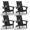 [Durable Outdoor Patio] Leasable 4pcs Folding Adirondack Chair Durable Oversized Ergonomic Plastic Outdoor Patio Furniture With Built-In Phone Holder And Cup Holder, Weather Resistant Fire Pit Chair For Patio Backyard, Deck