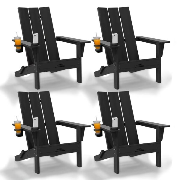 [Durable Outdoor Patio] Leasable 4pcs Folding Adirondack Chair Durable Oversized Ergonomic Plastic Outdoor Patio Furniture With Built-In Phone Holder And Cup Holder, Weather Resistant Fire Pit Chair For Patio Backyard, Deck