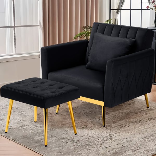 product-fancy-af20b49c-f56a-452d-a718-e8c1c8600e0d ACMEASE Velvet Single Accent Chair with Adjustable Armrests And Backrest, Comfortable Single Chair with Ottoman, Button Tufted Lounge Recliner Armchair with Pillow for Living Room, Bedroom, Study Room