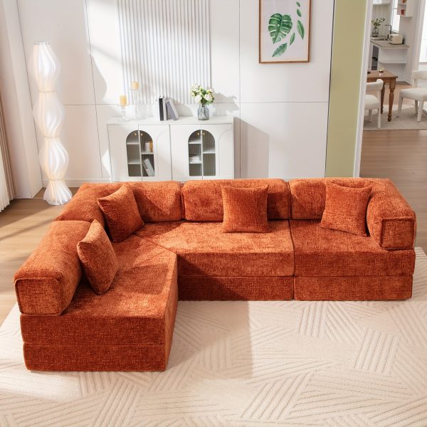 product-fancy-af33171b-fb04-48f2-b7c4-1e6dfb17020b KERDOM Chenille Oversized Sleeper Sofa Couch, 170 Inches Extra Long Convertible 3-4 Person Pull-Out Sofa Bed, Sectional Convertible Corner Sofa, Combination Spliced Block Sofa Side Table