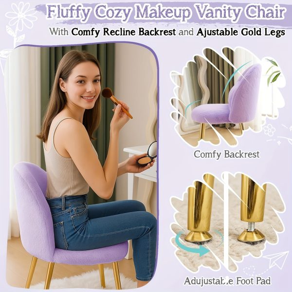 product-fancy-af389af9-f77c-4983-9588-802430e2cbf7 Girls Vanity Chair with Backrest, Small Lounge Chair Without Wheels, Comfy Chair with Bow Cushions, Makeup Chair with Adjustable Golden Legs, Comfortable Chair for Bedroom, Living Room, Small Space