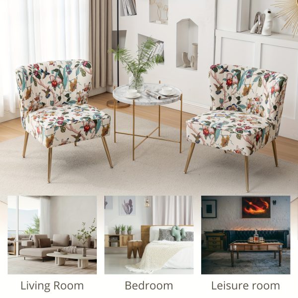 product-fancy-af51dd89-a5e7-4ada-b43f-7141e35c6ba1 Armless Accent Chair with Golden Metal Legs, Modern Comfy Tufted Living Room Chair, Velvet Upholstered Floral Side Chair, Mid Century Slipper Chair for Bedroom, Flower Print