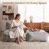 39" Patio Bean Bag Chair with Movable Ottoman, Comfy Chaise Lounge with Foot Rest, High-Density Foam Accent Reading Chair, Modern Single Sofa Couch for Garden, Deck, Balcony, Outdoor Polyester Fabric Beige Leisure Chair for Small Space Relaxing