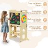 4-in-1 Toddler Standing Tower with Learning Clock & Blackboard - Foldable Multi-Functional Step Stool, Wood Climbing Ladder & for & (Toddler Learning, Motor Skills Development)