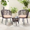 3pcs Bistro Set, Modern Furniture with Tempered Glass Table Top, 2 Chairs, Outdoor Wicker Patio Set, Washable Cushions,