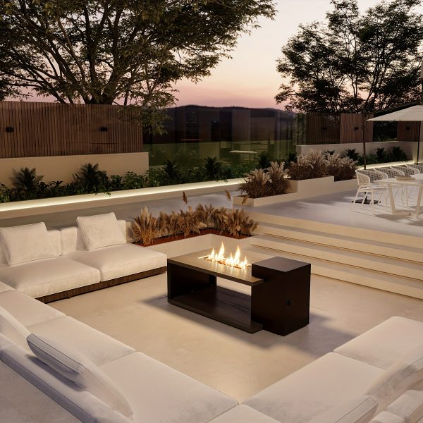 product-fancy-b02c0ba8-f12a-467e-b102-ac90c59d1e49 53.1'' Wide Modern Outdoor/ Coffee Table & Side Table - All-Weather & Steel with Wood Grain, Low-Maintenance Furniture for Living Room, Balcony, Courtyard - Easy Assembly (Some Tools Required)