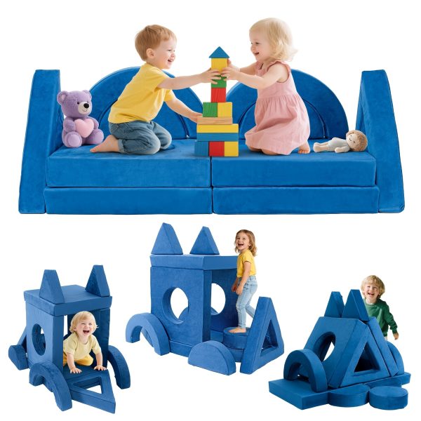 product-fancy-b050dbbf-a258-4e5a-9567-3bafa7081670 12pcs Modular Kids Play Couch - Soft & Sturdy Foam Sofa Washable Velvet Covers DIY Castle Slide Set Living Room Kindergarten Play Area