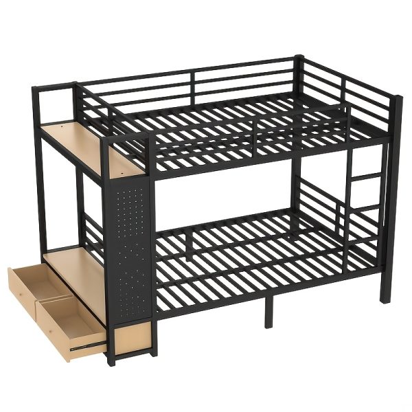 product-fancy-b05660e3-127d-4600-8d25-0b242f506e6f BELLEMAVE Full Over Full Size Metal Bunk Bed with Storage Shelves, Drawers And Pegboard, Heavy-Duty Loft Bed with Noise-Reduced Design, No Box Spring Required, Black