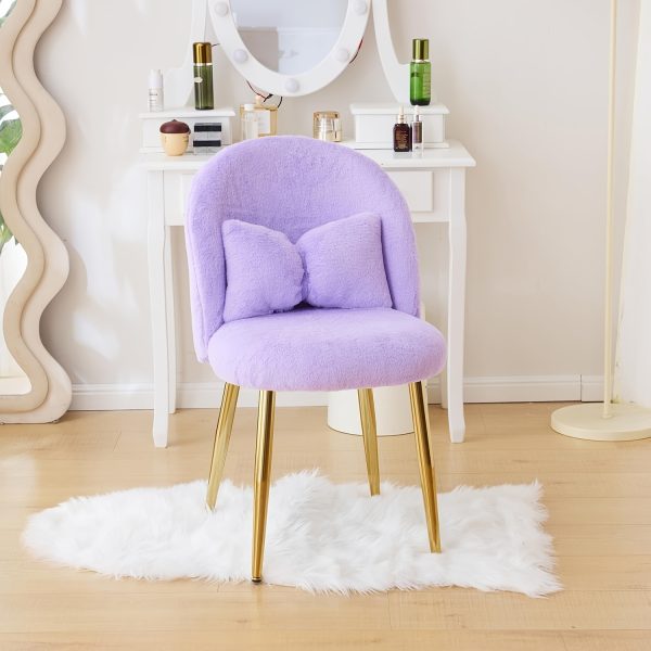 product-fancy-b070a706-aa55-4823-b747-65ff82e666b7 Girls Vanity Chair with Backrest, Small Lounge Chair Without Wheels, Comfy Chair with Bow Cushions, Makeup Chair with Adjustable Golden Legs, Comfortable Chair for Bedroom, Living Room, Small Space