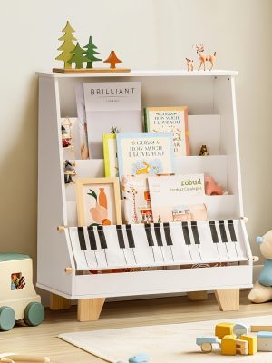 ROBOTIME White 4-storey Children's Bookshelf, Wooden Children's Bookshelf Front And Rear Storage - Suitable for Preschool Bookshelves In Classrooms, Game Rooms, And Daycare Centers