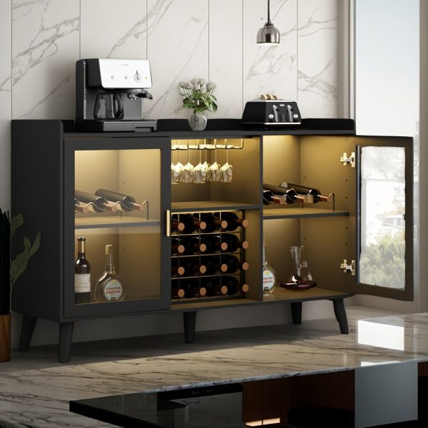 product-fancy-b0b667b8-1a09-49af-862e-1c1344ec2088 Coffee Bar Cabinet With Wine Racks, Wine Bar Cabinet With Glass Holders, Kitchen Buffet Sideboard With Adjustable Storage Shelves, Freestanding Liquor Cabinet For Kitchen, Living Room, Dining Room