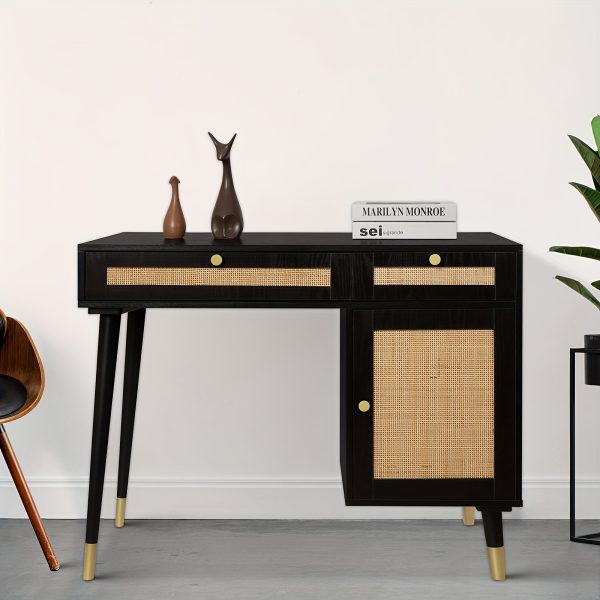 product-fancy-b0bfaa35-5bae-493e-92b0-0605f032aed3 Yvsevnr Rattan Vanity Desk WithDrawers and Storage, Black Make up Vanity Table Modern Home Office Desk Computer Desk for Bedroom Study D0005