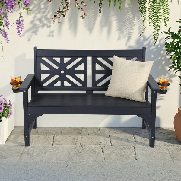 product-fancy-b128e07d-2572-4aec-9f99-030ee5a549d4 Outdoor Bench with Cup Holders, HDPE Weatherproof Garden Bench 2-Person, Fade/Rot Resistance Patio Benches for Porch And Park