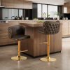 product-fancy-b17acc33-c441-4339-ae22-8497945775ec Set Of 2 Modern Swivel Bar Stools, Adjustable Height Counter Height Stools with Tufted Button Back & Nailhead Trim, Luxury Barstools with Golden Metal Base for Kitchen Island & Home Bar