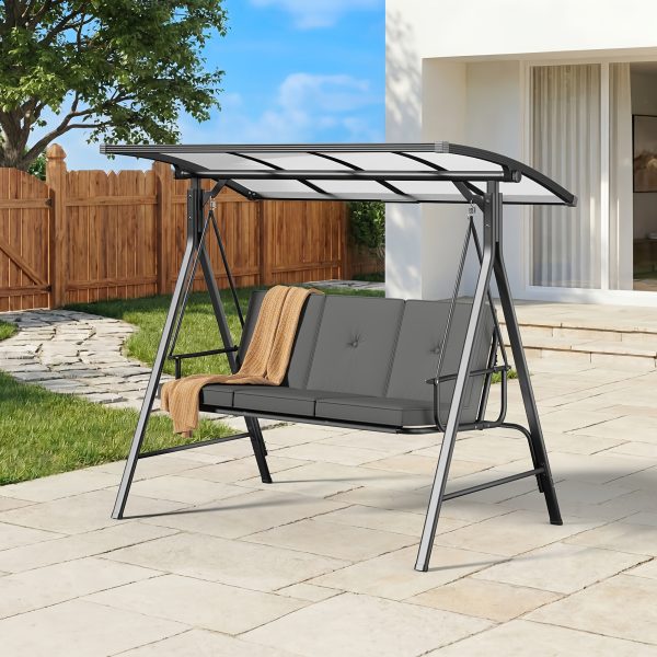 product-fancy-b1a68e17-f092-44c4-8a52-9f5709c176e1 3-Seat Porch Swing Chair with Stand - Convertible to Adult Swing Bed, Adjustable UV-Protected Canopy & Thick Cushion, 750lbs, Flat Bed (Red/Blue/Dark Gray) for Porch, Backyard, Garden & Balcony