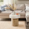 product-fancy-b1a891ec-12df-4e64-830d-264421e7c603 Wood Grain And Stone Patchwork Side Table, Magnesium Oxide End Table in Square Or Round Shape - Modern Accent Table for Living Room, Bedroom, Balcony - Plant Stand