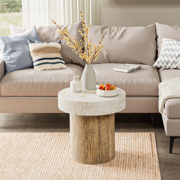 product-fancy-b1a891ec-12df-4e64-830d-264421e7c603 Wood Grain And Stone Patchwork Side Table, Magnesium Oxide End Table in Square Or Round Shape - Modern Accent Table for Living Room, Bedroom, Balcony - Plant Stand