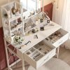 product-fancy-b1a8f706-a6b2-41c8-a6ba-97106c7211d5 47.2"W Farmhouse Vanity Makeup Vanity Desk with Mirror And Lights, Vanity Table with 4 Drawers & Shelves Big Makeup Desk with Charging Station for Bedroom, Dark Rustic Oak (Stool Not Included)