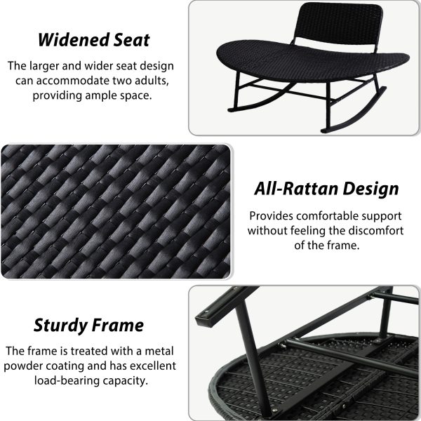 [Outdoor Rocking Chair] Double Outdoor Rocking Papasan Chair, 2-Person Oversized Loveseat Rocker with Thickened Soft Cushion And Rattan Wicker Frame for Patio, Garden, Balcony Relaxation