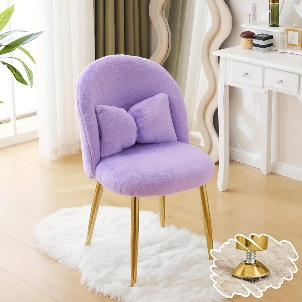 product-fancy-b1c5a2e5-7857-42ab-b283-43c27c685d86 Girls Vanity Chair with Backrest, Small Lounge Chair Without Wheels, Comfy Chair with Bow Cushions, Makeup Chair with Adjustable Golden Legs, Comfortable Chair for Bedroom, Living Room, Small Space