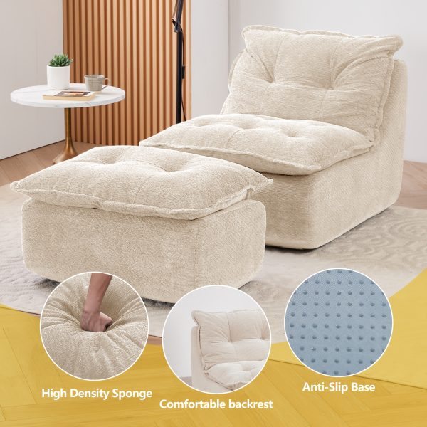 product-fancy-b1d67811-783b-4bdc-bb99-46fdda84ea5e MCQ Single Recliner Chair with Footrest - 62.2-inch Foam Floor Lounger, Boneless Modern Bean Bag Sofa Suitable for Bedroom or Living Room, Cloud Bed for, No Assembly Required, Space-Saving