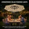 product-fancy-b1de6b8d-a148-4949-8b00-371c37afa708 Solar 9ft Market Umbrella with Base, Deluxe 32 LED Lighted Patio Umbrella, Patio Umbrellas Outdoor Table Umbrella with Ventilation, Solar Umbrella with Push Button Tilt/Crank for Garden, Deck, Backyard, And Pool