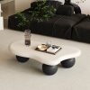 product-fancy-b1e7e057-a733-4d07-8667-48bb885923a5 40 Inch Cloud Shaped Coffee Table with 3 Ball Legs Modern Irregular Accent Table White Top Black Legs Sturdy MDF Construction Smooth Curved Corners Child Pet Friendly Easy Assembly Spacious Surface for Living Room Bedroom Apartment Home