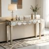 AESOME Luxury Elegant Mirrored Console Table 47.24 Rectangular Silver Mirrored Entryway Table Lantern-Shape Pattern Decor with Golden Rim Legs Sofa Side Tables Long Hallway Table for Foyer, Entrance, Offices Decor
