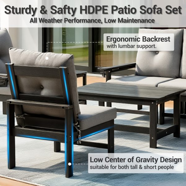 product-fancy-b21a4ace-0e6f-454a-a056-a93ce9092afc Outdoor Patio Furniture Set, 7pcs HDPE All Weather Free Combination Outdoor Furniture, Patio Conversation Sets W/ Sponge Cushions for Patio, Gaden, Yard Lawn Poolside
