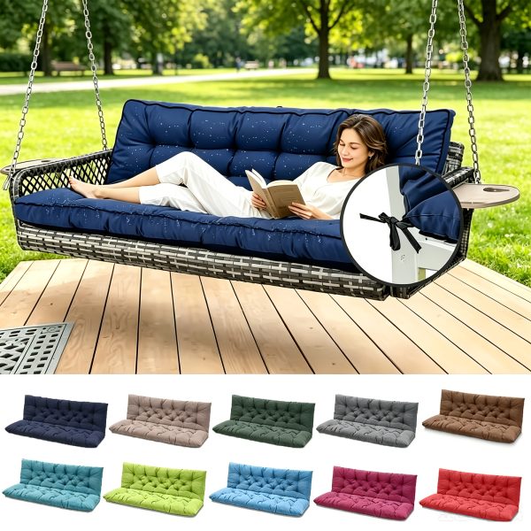 product-fancy-b29449ce-2fbe-41da-b0a9-5ac71cf7fc7b 3-Seater Waterproof Outdoor Porch Swing Cushion with Backrest - Suitable for Outdoor Furniture, Thick 5" Cushion, Machine Washable Suitable for Patio Bench, Garden Swing Chair, Backyard Cushions for Poolside and Deck