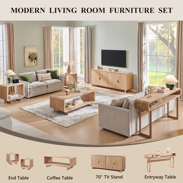 product-fancy-b2991231-a3c8-48a3-9384-2ae1cb8257d2 Wooden Coffee Table with Storage Shelf, Modern 2-Tier Rectangular Minimalist Center Table, Curved Profile Design for Living Room, Office