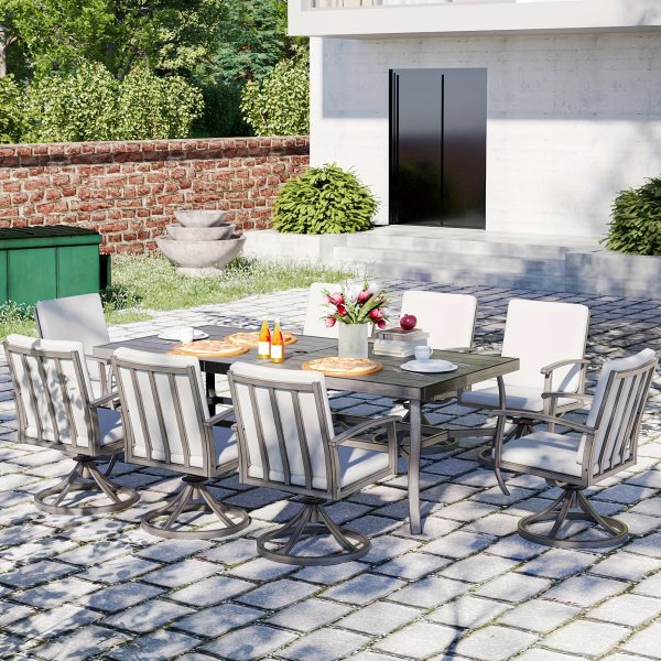 9pcs Aluminum Outdoor Patio Dining Set, 8 People Swivel Dining Chair Set, Outdoor Patio Furniture Set for Garden