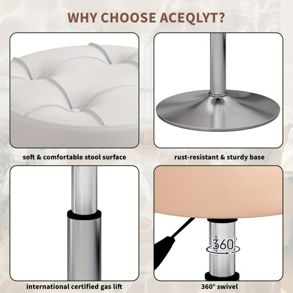 ACEQLYT Adjustable Vanity Stool, Faux Leather Vanity Chair For Makeup Room Bedroom, Round Makeup Chair Ottoman, Sturdy, Rust-Resistant And Easy To Assemble