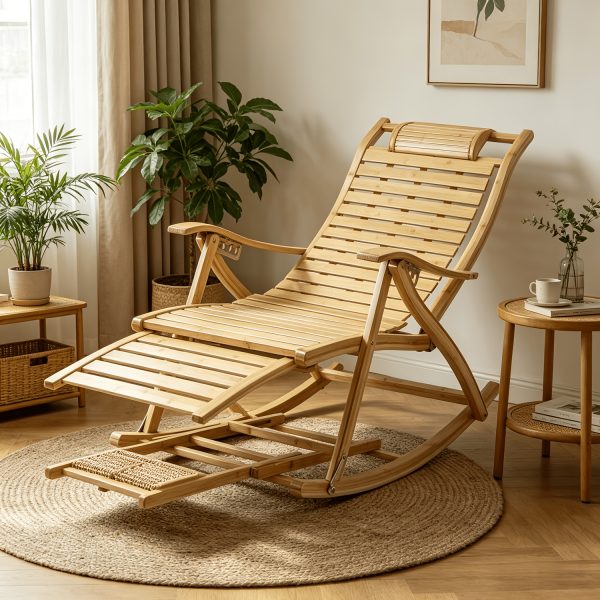 product-fancy-b2c57ba8-bb72-4cec-9477-96480678e991 AESOME Loungers Deck Chair Wood Foldable Recliner Zero Gravity Chairs Bamboo Rocking Chair Ergonomic Design High Back Chaise Garden Outdoor Sun Lounge with Footrest for Patio Pool Sauna Sunbed