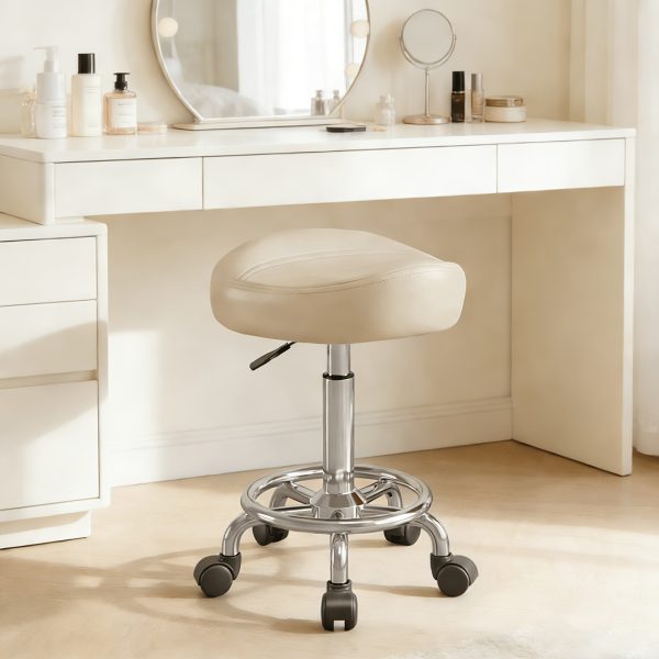 Adjustable Rolling Saddle Stool for Salons And Spas - Oval Beauty Chair on Wheels for Hair Stylists And Nail Technicians, Ideal for Salon Furniture, Spa Seating, And Comfortable Mobile Seating with Back Support