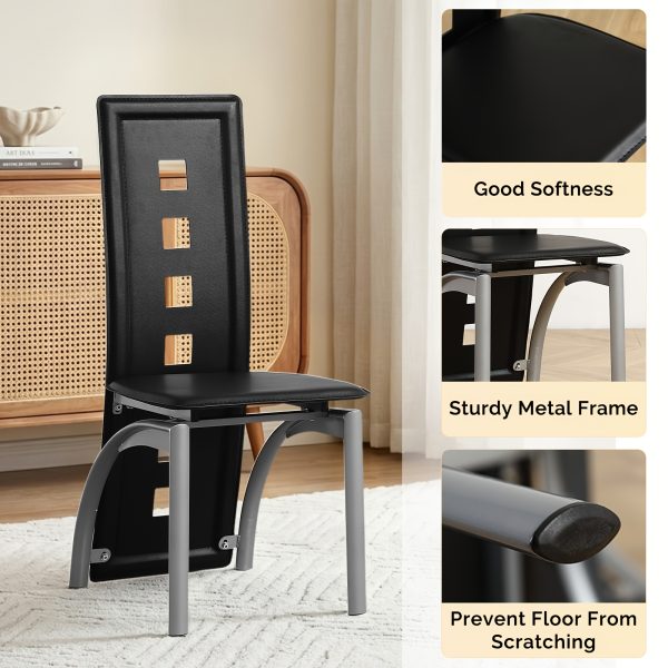 product-fancy-b2f2c92d-11c0-4f2f-8308-2e4bc2dfcf56 4pcs Hollow Decoration PU Leather Dining Chair Black