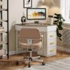product-fancy-b3096db4-264d-4d7a-a417-06271d7d4b59 Triangle Corner Desk, Modern Computer Desk With 3 Drawers, 90-Degree Writing Desk PC Table Makeup Vanity Desk With Storage For Home Office, Living Room, Bedroom (White And Grey)