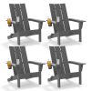 [Durable Outdoor Patio] Leasable 4pcs Folding Adirondack Chair Durable Oversized Ergonomic Plastic Outdoor Patio Furniture With Built-In Phone Holder And Cup Holder, Weather Resistant Fire Pit Chair For Patio Backyard, Deck