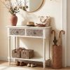 product-fancy-b3289e2d-60b7-4ee0-b103-1ff8b87cf442 Carved MDF Console Table with 2 Drawers, Sunflower Vintage End Entryway Table for Hallway, Living Room - Antique Style Sofa Table with Floral Engraving, Rustic Accent Furniture