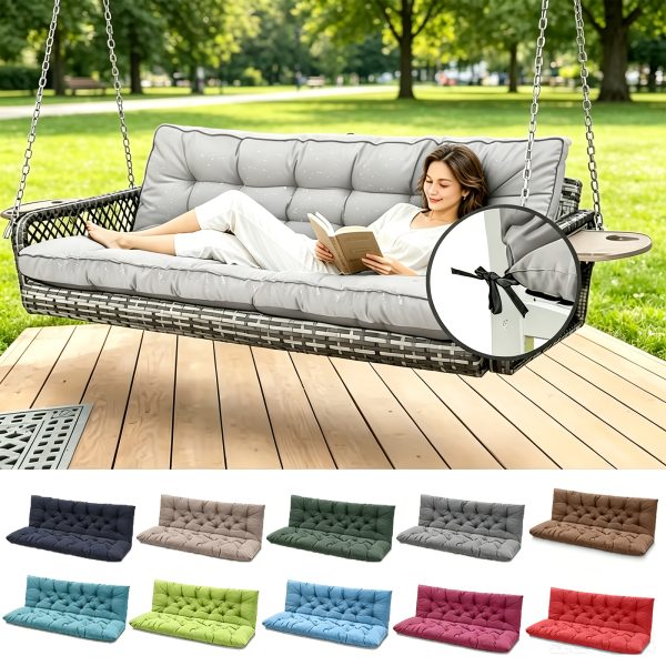 product-fancy-b333b0be-77fa-44f2-a9ab-0d26b95104d9 3-Seater Waterproof Outdoor Porch Swing Cushion with Backrest - Suitable for Outdoor Furniture, Thick 5" Cushion, Machine Washable Suitable for Patio Bench, Garden Swing Chair, Backyard Cushions for Poolside and Deck