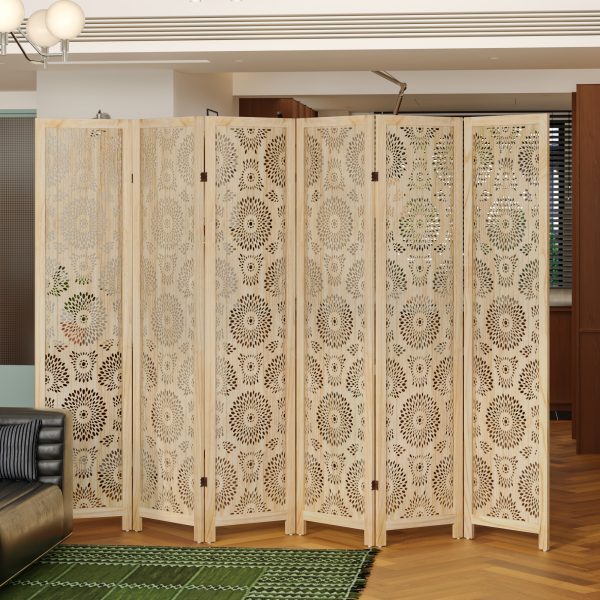 product-fancy-b34ecf7d-5f27-483a-aee4-1921a9b8e82f 6 Or 4 Panel Wood Screen Room Divider, Farmhouse Style Carved Boho Wall Dividers Folding Screens, Freestanding Hollow Partition Privacy Screen for Home Office Bedroom Studio Apartment, Natural